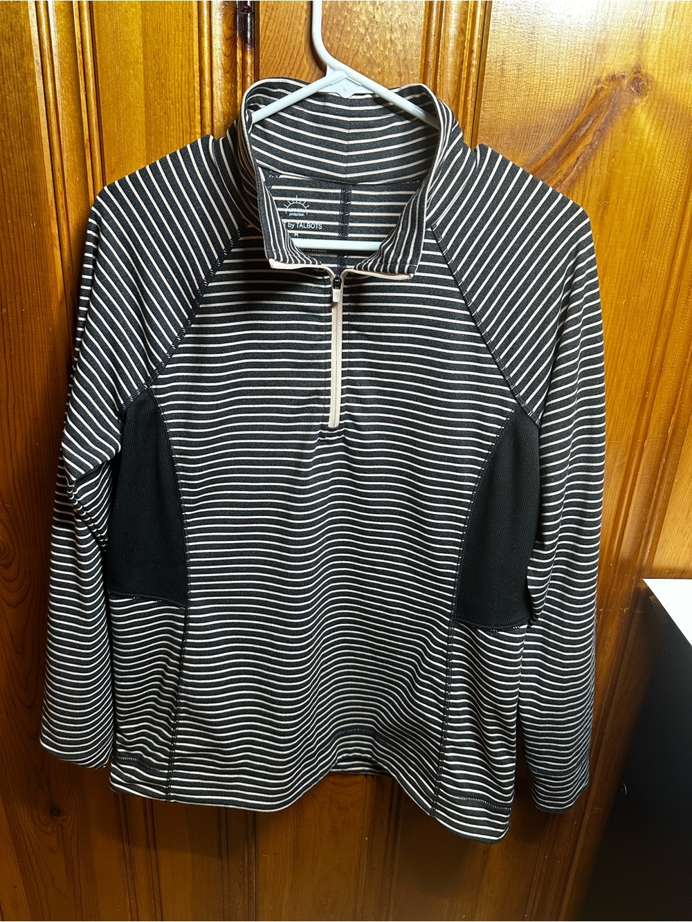 Talbots Black & White Striped Quarter-Zip Pullover